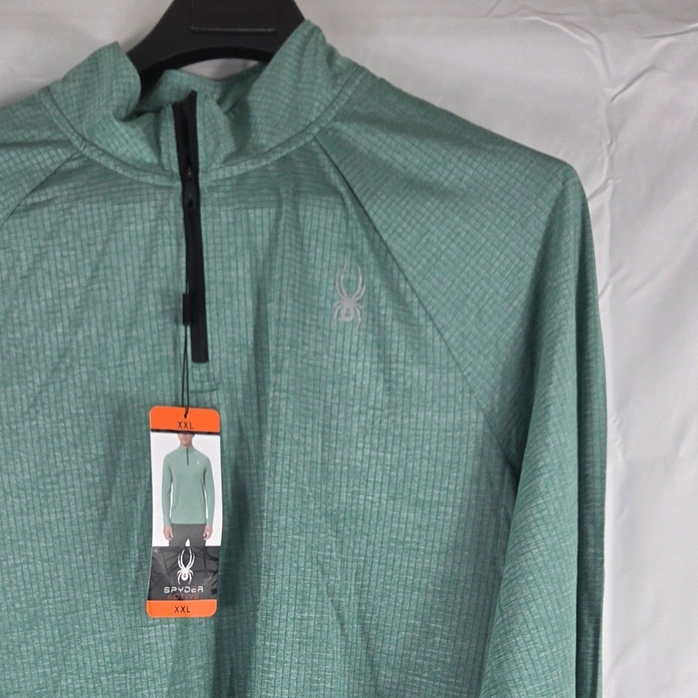 Spyder Active Mens XXL Green‎ Grid Quarter Zip Pullover Long Sleeve NWT